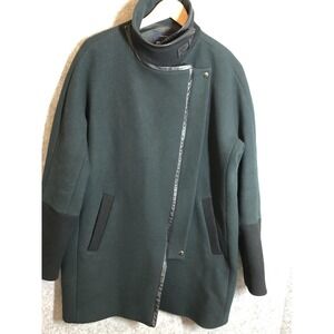 Madewell Coat Womens 8 Green Wool Leather Trim Asymmetrical Zip Moto Jacket